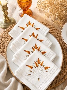 Farmhouse Wheat Print Napkins Cottagecore Rustic Cream Table Linens